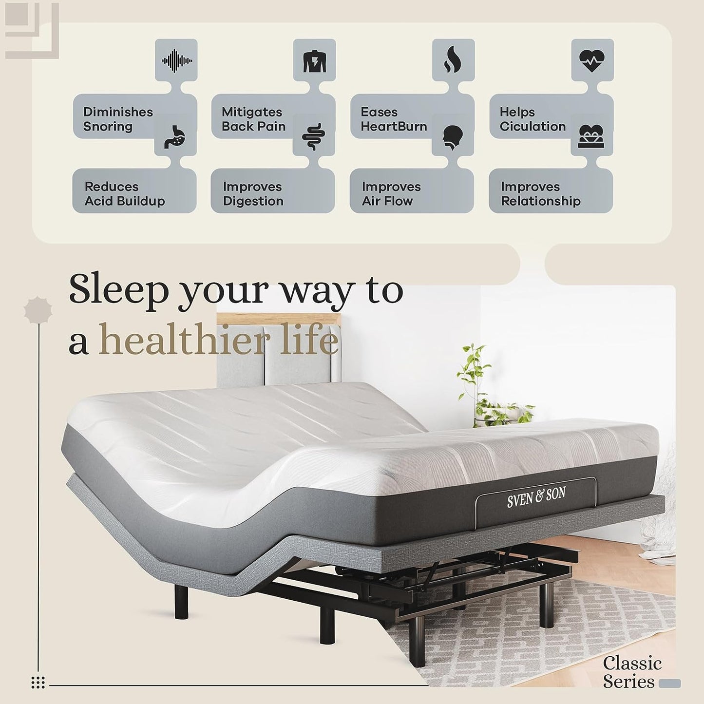 Classic Adjustable Bed Base (Frame) + 14 Inch Hybrid Spring Matt (Medium Soft), Head and Foot Lift, Massage, Under-Bed Lights, USB, Memory Positions, Zero Gravity, Wireless Remote - King