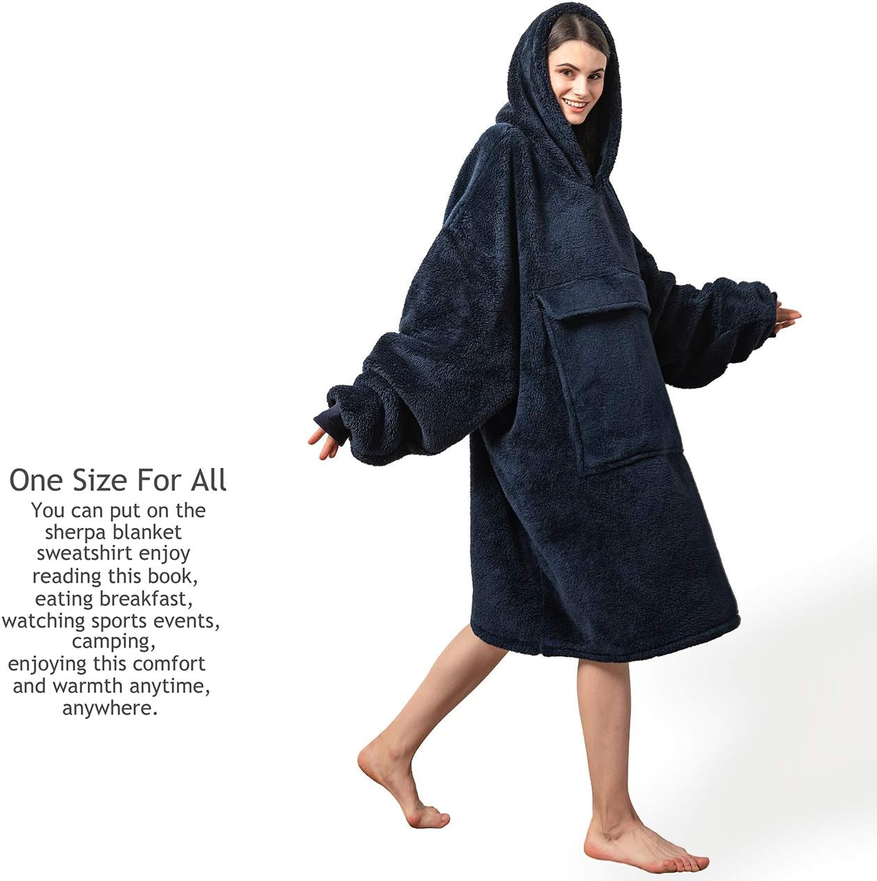 Oversized Blanket Sweatshirt,Comfortable Giant Hoodie Blanket for Women Men Aduls,Sherpa Sweatshirt Blanket with Pocket Sleeves, Super Soft Warm Big Hoody Wearable Blanket,Hoddie Blanket Sweatshirt …