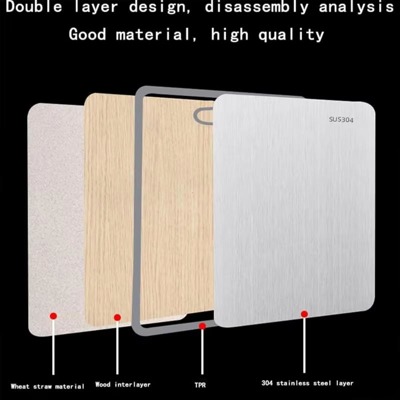 Double Sided Stainless Steel Cutting Board Wheat Grass Cutting Board for Meat Vegetables and Fruits Easy to Handle Kitchen Tools
